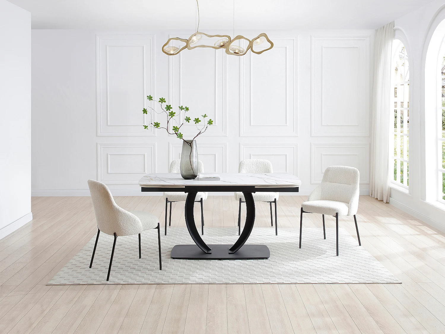 Table à manger extensible 6 à 10 personnes en céramique et métal noir - Effet marbre blanc - OLIFIA de Maison Céphy