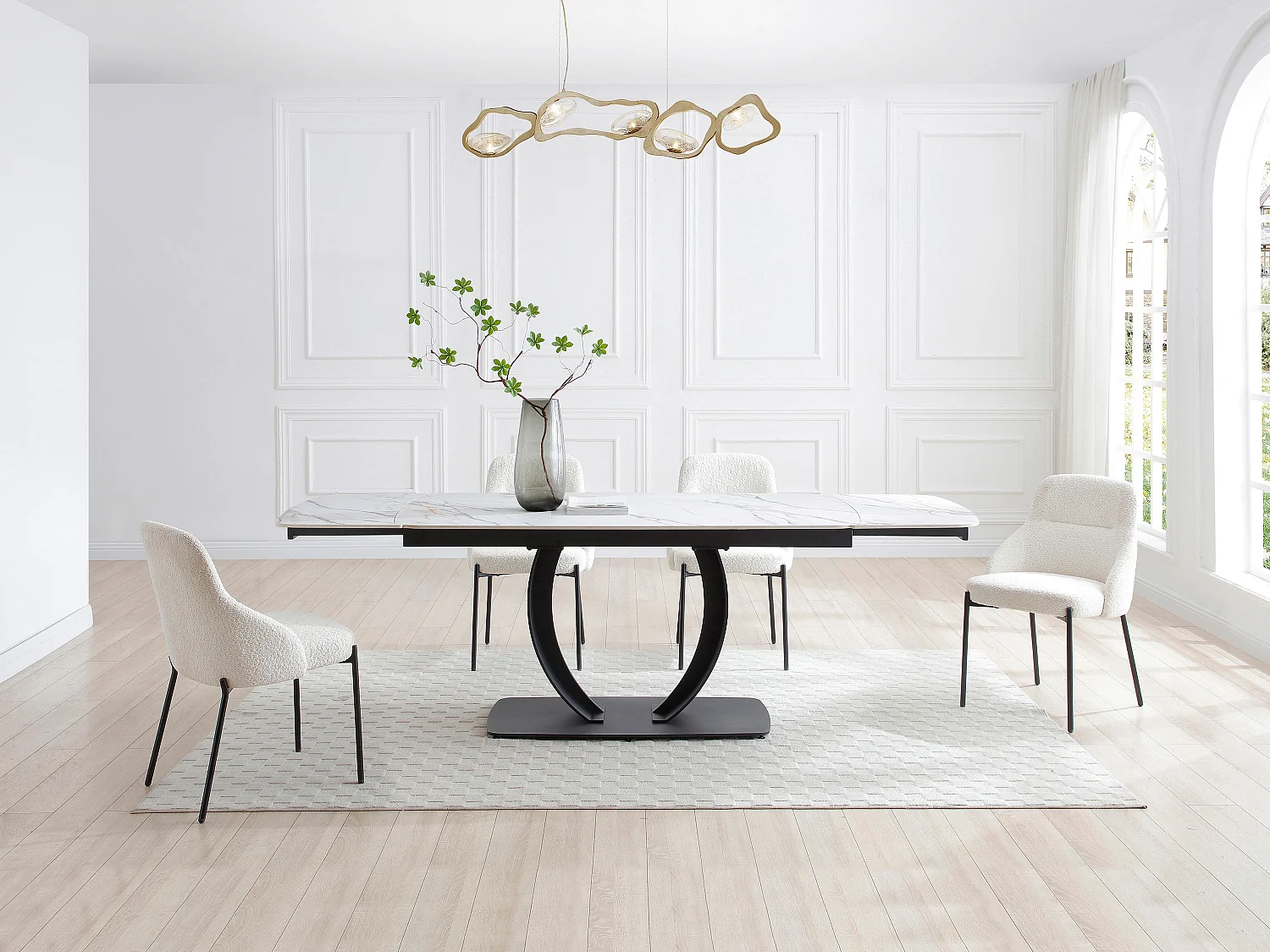 Table à manger extensible 6 à 10 personnes en céramique et métal noir - Effet marbre blanc - OLIFIA de Maison Céphy