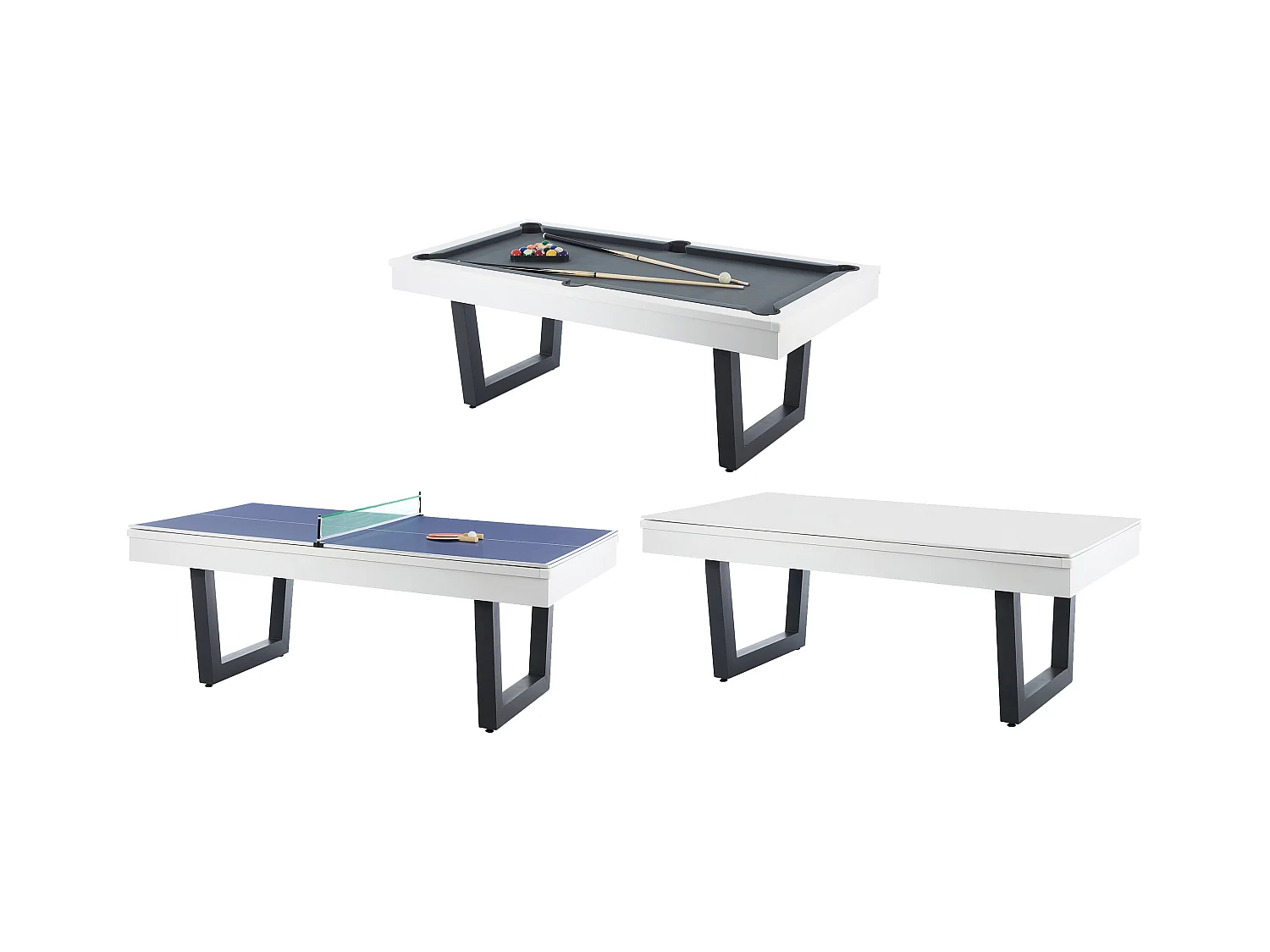 Multifunktionstisch - Billard & Tischtennis - 213,4 x 111,8 x 78,5 cm - Weiß & Schwarz - MELIAN