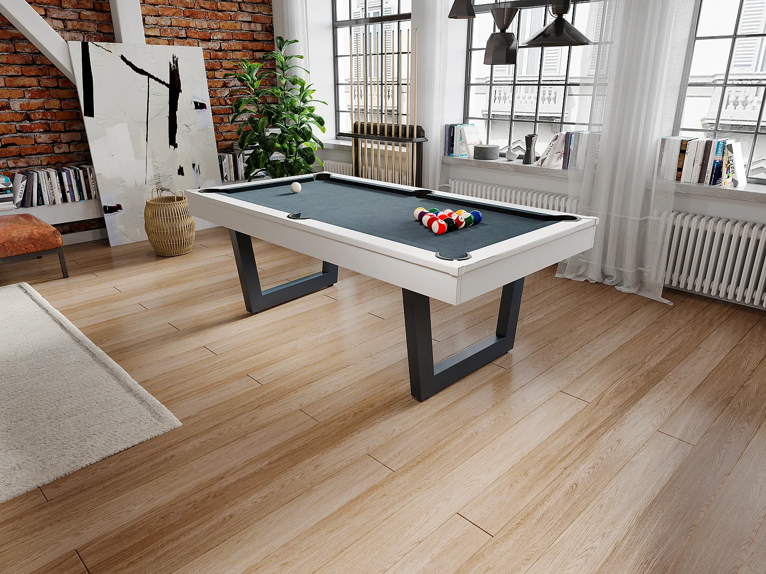 Table transformable - Billard & Ping-pong - Coloris blanc et noir - L213,4 x P111,8 x H78,5 cm - MELIAN