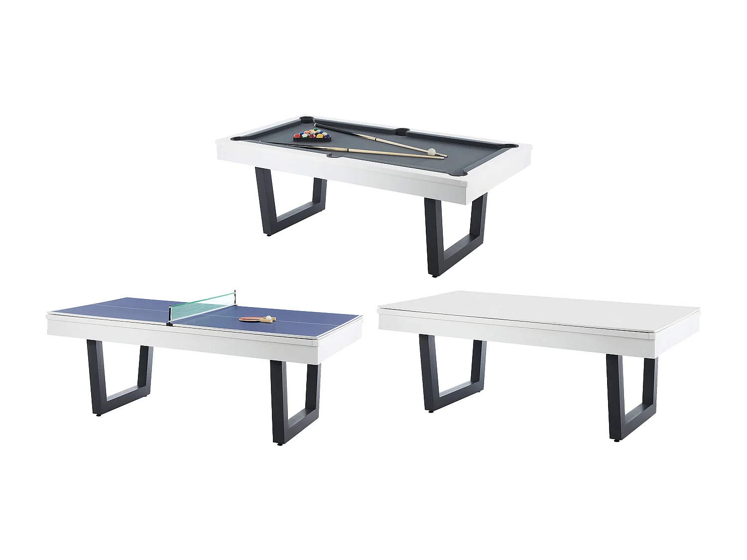 Table transformable - Billard & Ping-pong - Coloris blanc et noir - L213,4 x P111,8 x H78,5 cm - MELIAN