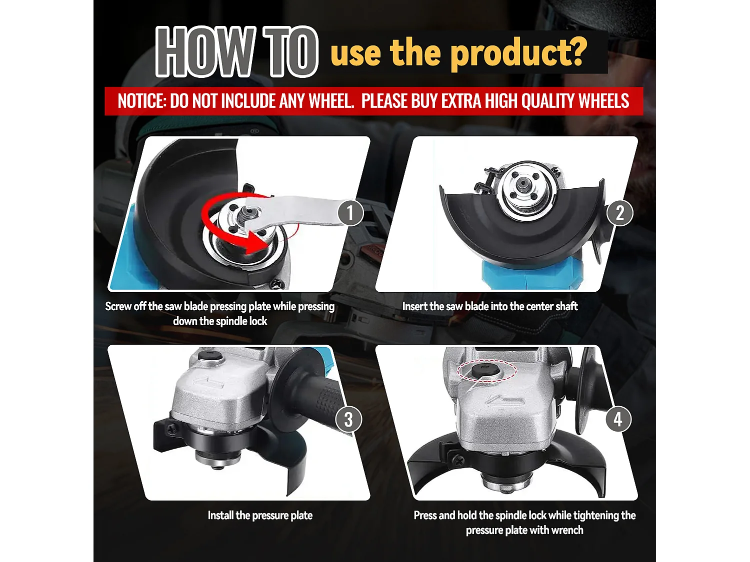 Meuleuse d'angle sans fil pour Makita 18V, meuleuse sans fil 125mm, avec moteur brushless, protection du disque (sans batterie, sans chargeur, sans disques)