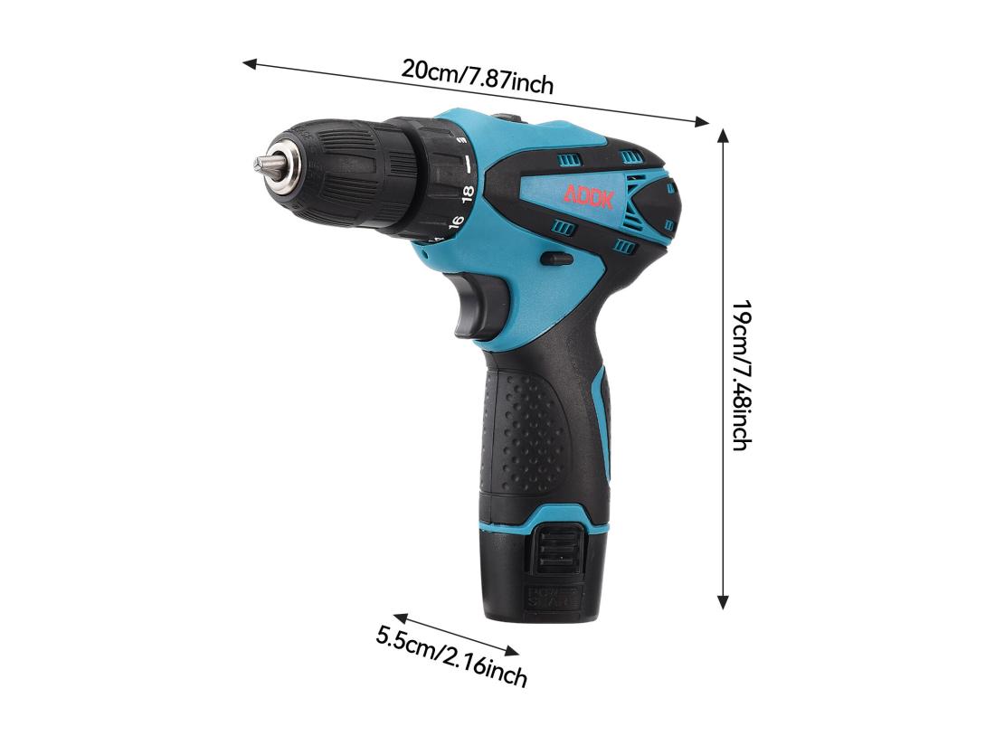 vente unique Perceuse Visseuse sans Fil avec lumière LED- 12V - 1*1.5Ah Batteries - 30 accessoires - moteur brossé - bleu