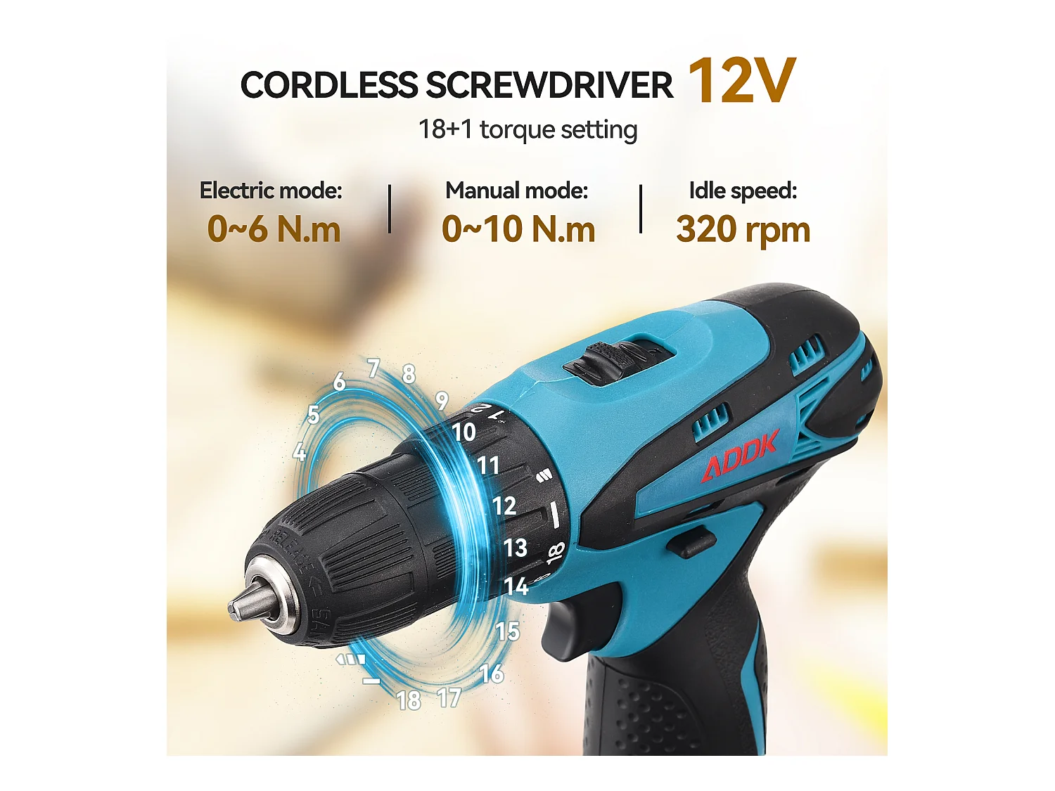 Accuboormachine met LED-lamp - 12V - Twee 1,5Ah-accu's - 30 accessoires - Borstelmotor - Blauw