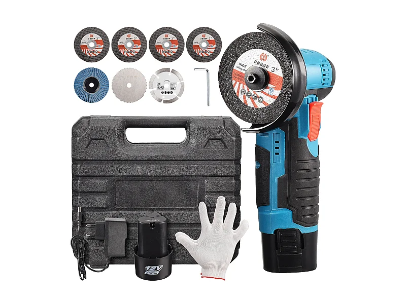 Mini snoerloze haakse slijper 19500 RPM met Flex-accu, voor schuren, snijden en polijsten met 2 x 12V 2000mAh-accu's