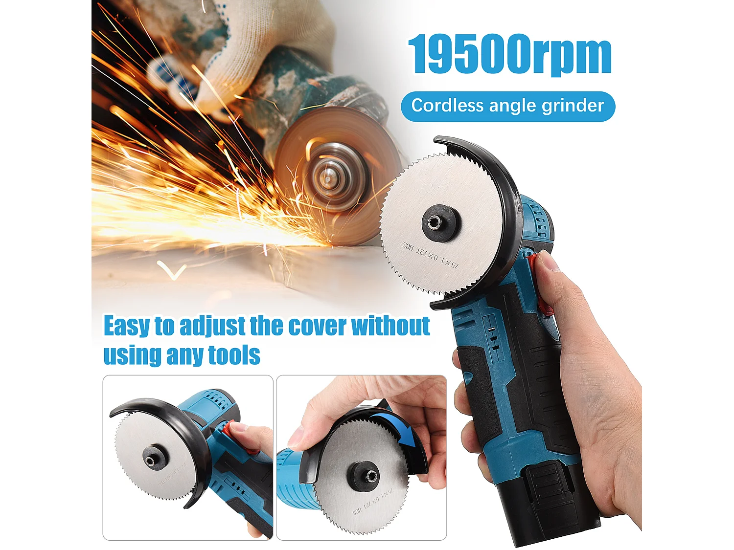 Mini rebarbadora angular sem fios 19500 RPM com bateria flexível, para lixar, cortar e polir com 2 baterias de 12 V e 2000 mAh