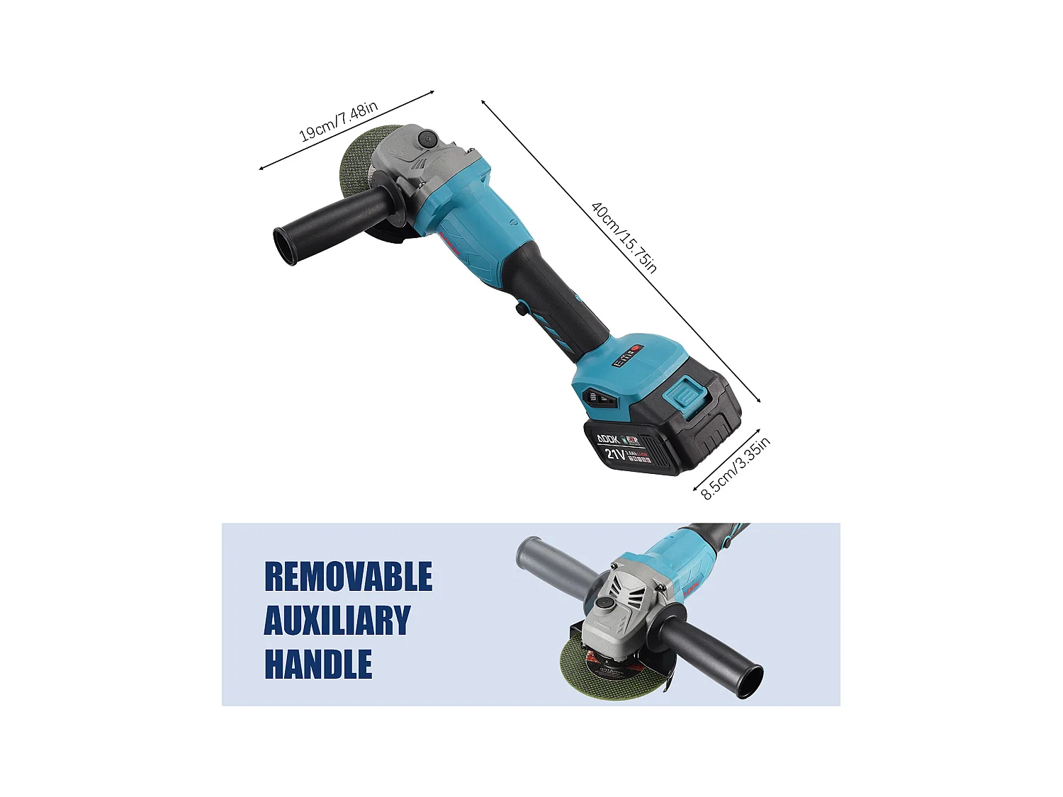 Meuleuse D'angle Brushless - Meuleuse angulaire sans fil - (Ø Disque à Ébarber/à Tronçonner:125 mm) - 2 Batterie lithium-ion 21V 3.0Ah et 1 chargeur