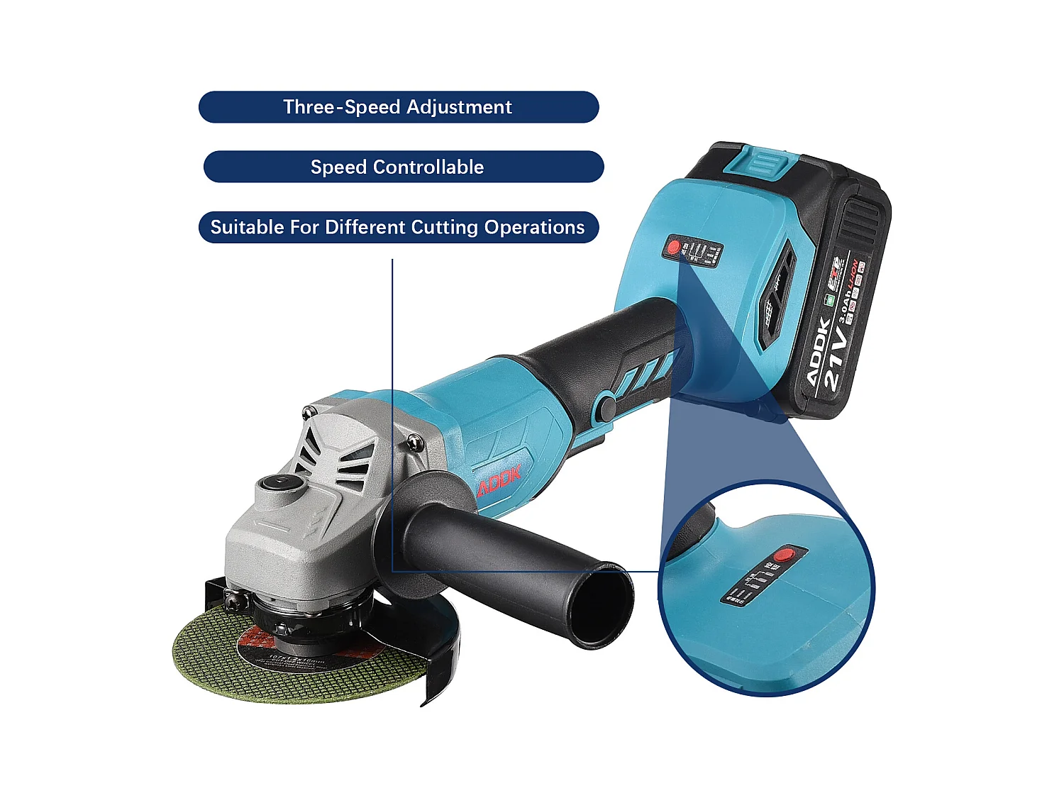 Meuleuse D'angle Brushless - Meuleuse angulaire sans fil - (Ø Disque à Ébarber/à Tronçonner:125 mm) - 2 Batterie lithium-ion 21V 3.0Ah et 1 chargeur