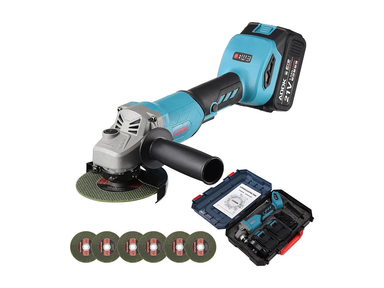 Meuleuse D'angle Brushless - Meuleuse angulaire sans fil - (Ø Disque à Ébarber/à Tronçonner:125 mm) - 2 Batterie lithium-ion 21V 3.0Ah et 1 chargeur