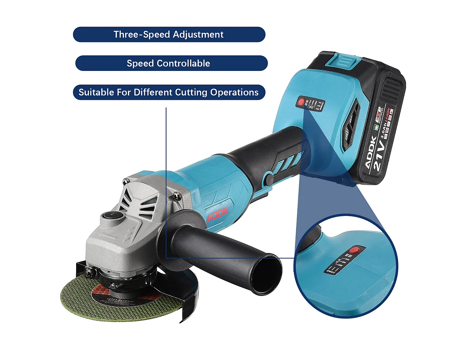 Meuleuse D'angle Brushless - Meuleuse angulaire sans fil - (Ø Disque à Ébarber/à Tronçonner:125 mm) - 2 Batterie lithium-ion 21V 3.0Ah et 1 chargeur