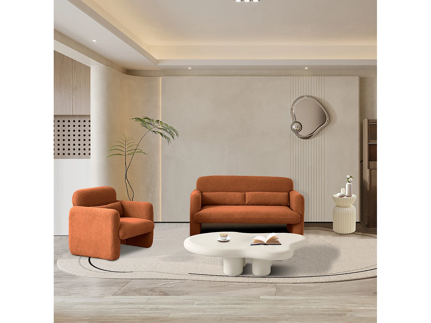 Cadeira de estar moderna, sofá individual, tecido de pelúcia, poltrona de TV, cadeira de leitura para sala de estar, quarto, laranja