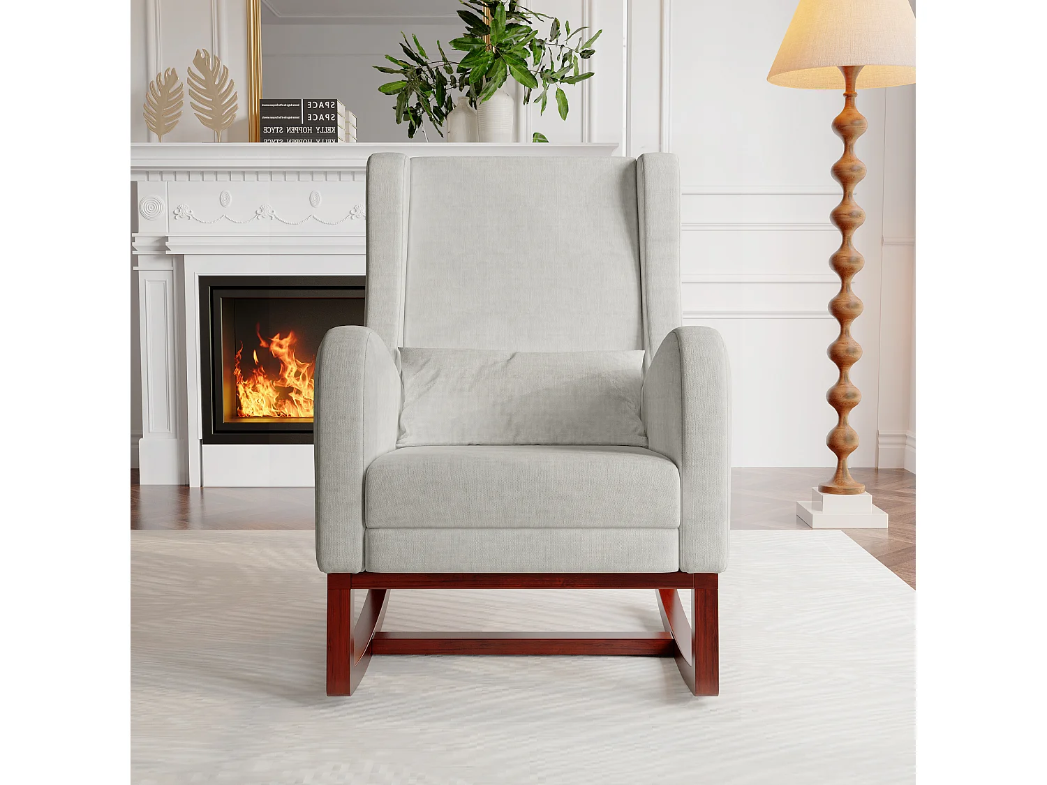 Mecedora, Mecedora con Reposapiés Retráctil, Madera Maciza, Respaldo Alto, Mecedora para Sala de Estar, Dormitorio, Hasta 150 kg - Gris