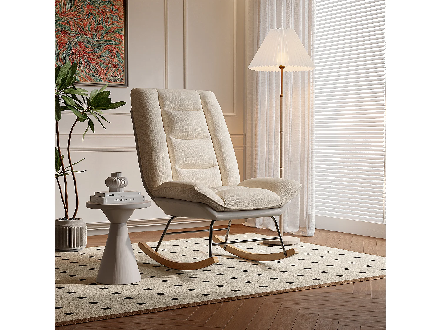 Fauteuil à bascule rembourré avec dossier réglable pour salon - chambre à coucher, balcon - 90 x 77 x 98 cm