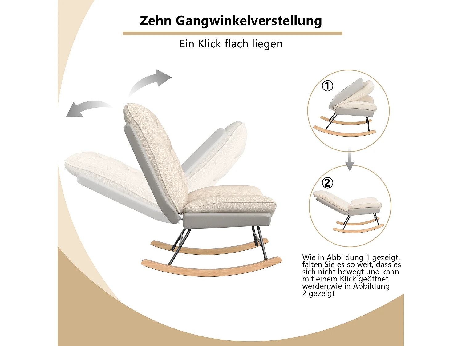 Gestoffeerde schommelstoel met verstelbare rugleuning voor woonkamer - slaapkamer, balkon - 90 x 77 x 98 cm