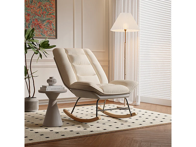 Sedia a dondolo imbottita con schienale regolabile per soggiorno - camera da letto, balcone - 90 x 77 x 98 cm