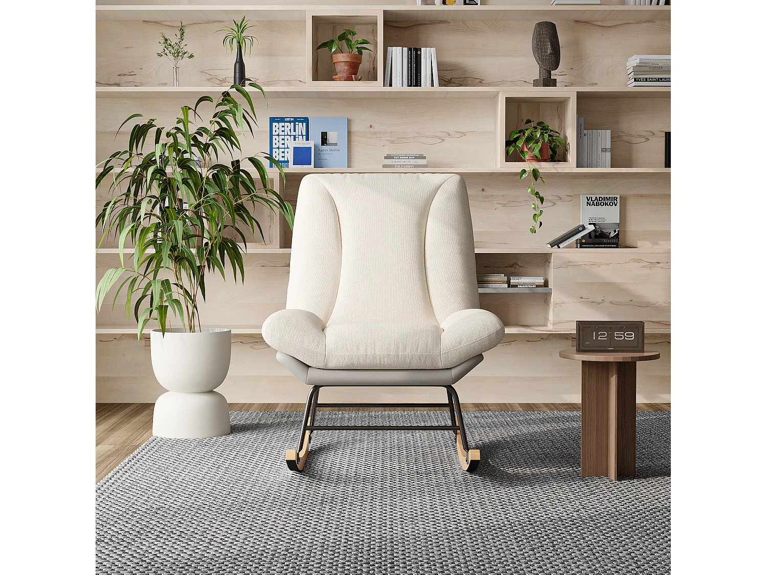 Gestoffeerde schommelstoel - met verstelbare rugleuning, voor woonkamer - slaapkamer, balkon - 90,5 x 74 x 98 cm