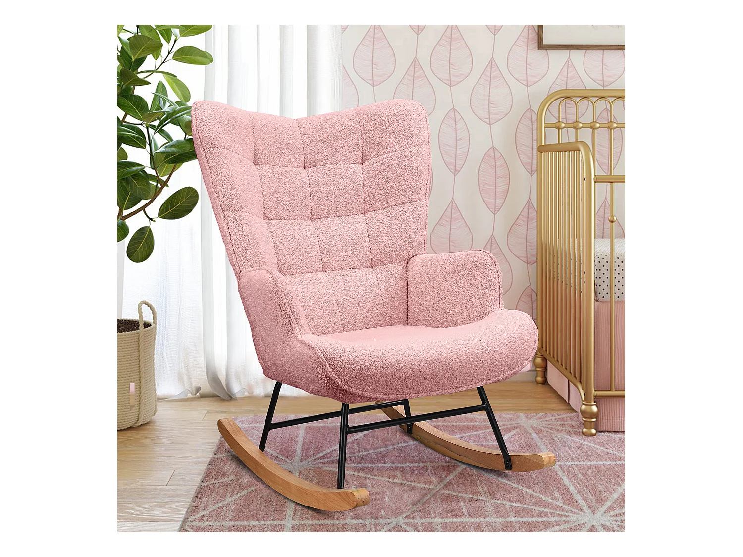 Fauteuil à Bascule Adulte - Chaise à Bascule d'extérieur Ergonomique - pour Salon - Jardin - Chambre - Rose