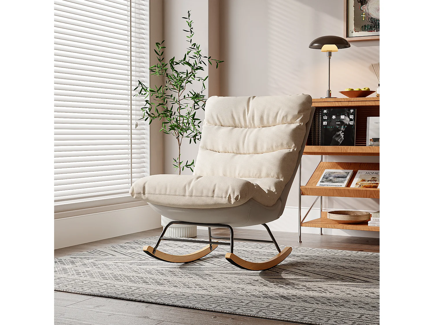 Sillón Mecedor Tapizado con Respaldo Regulable para Salón - Dormitorio, Balcón - 83 x 72 x 93 cm