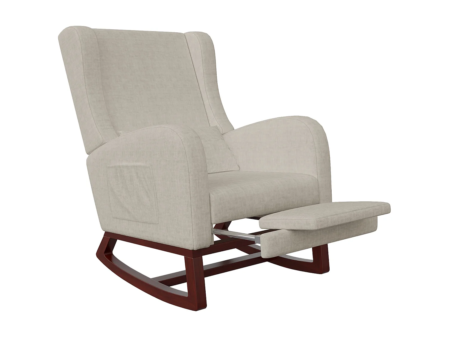 Mecedora, Mecedora con Reposapiés Retráctil, Mecedora de Madera Maciza con Respaldo Alto para Sala de Estar, Dormitorio, Hasta 150 kg - Beige