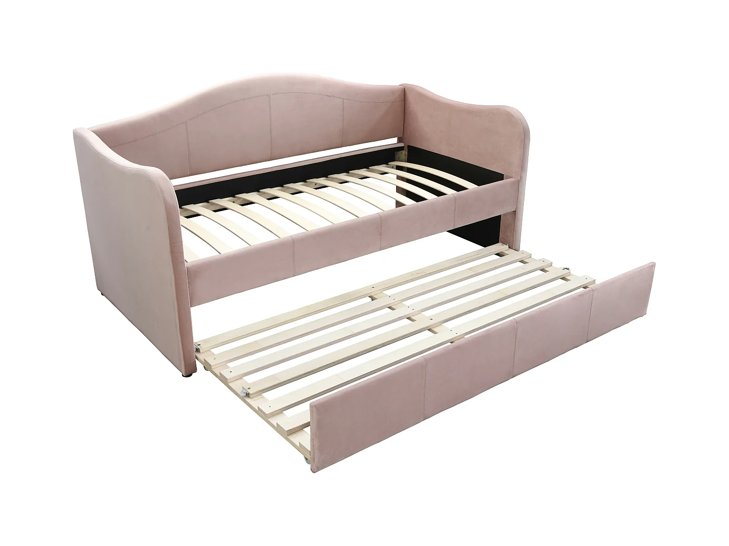 Bedbank met uitschuifbed 2 x 90 x 190 cm - Fluweel - Roze + Matras - MATHILDE