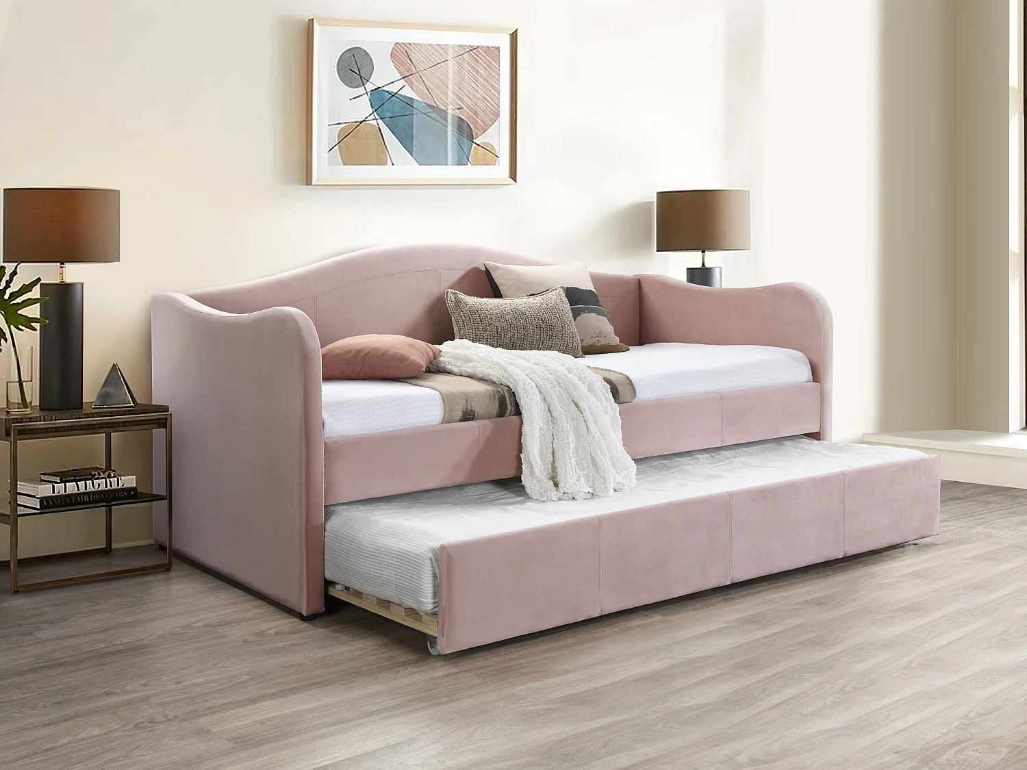 Letto divano a scomparsa 2 x 90 x 190 cm Velluto Rosa + Materasso  - MATHILDE