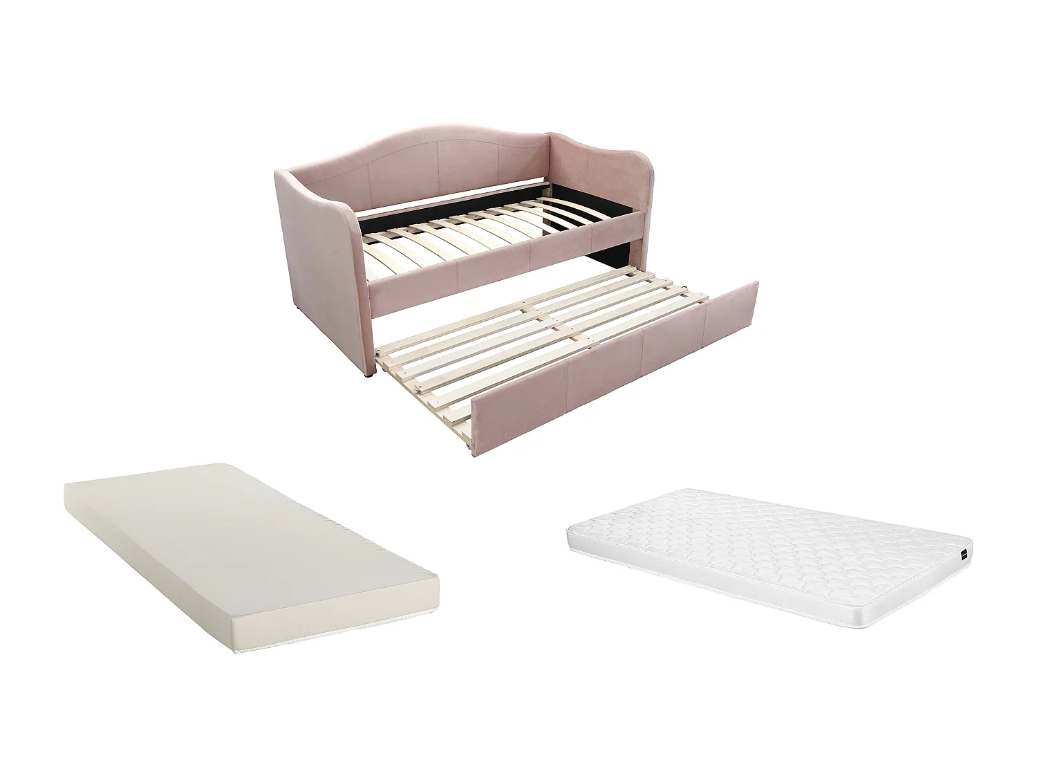 Letto divano a scomparsa 2 x 90 x 190 cm Velluto Rosa + Materasso  - MATHILDE
