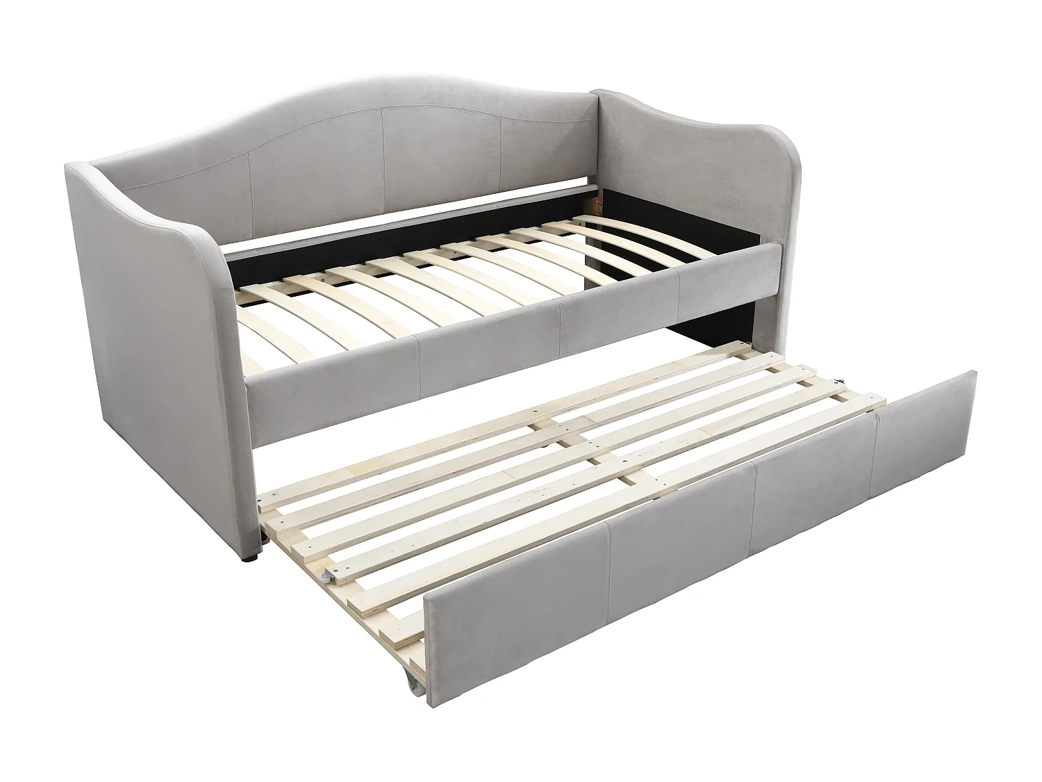 Lit banquette gigogne 2 x 90 x 190 cm - Velours - Gris clair + Matelas - MATHILDE