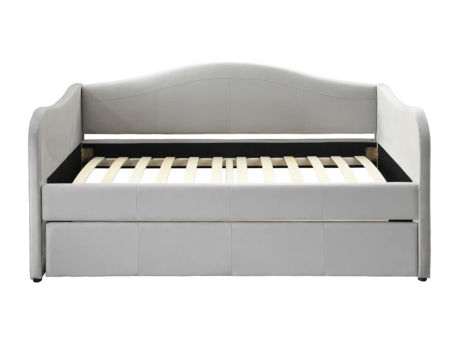 Lit banquette gigogne 2 x 90 x 190 cm - Velours - Gris clair + Matelas - MATHILDE