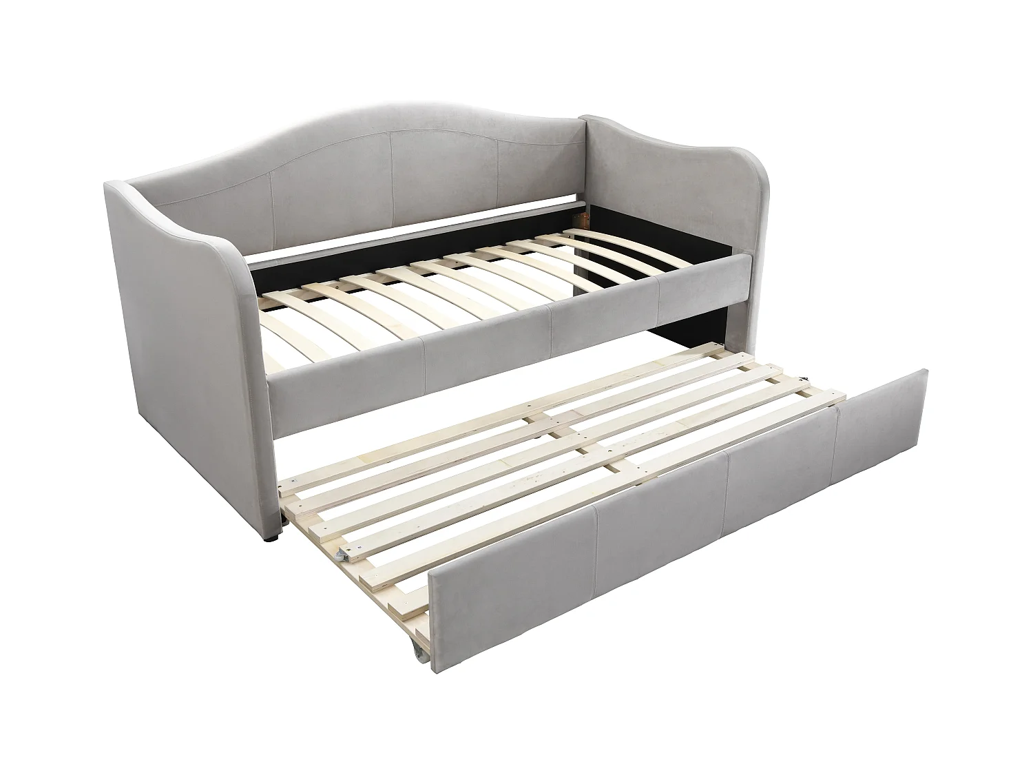 Cama nido nido 2 x 90 x 190 cm - Terciopelo - Gris claro + Colchón - MATHILDE
