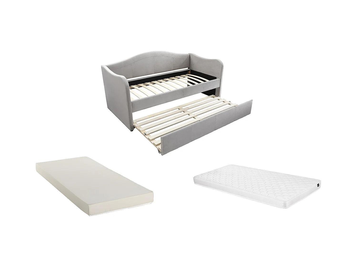 Cama nido nido 2 x 90 x 190 cm - Terciopelo - Gris claro + Colchón - MATHILDE