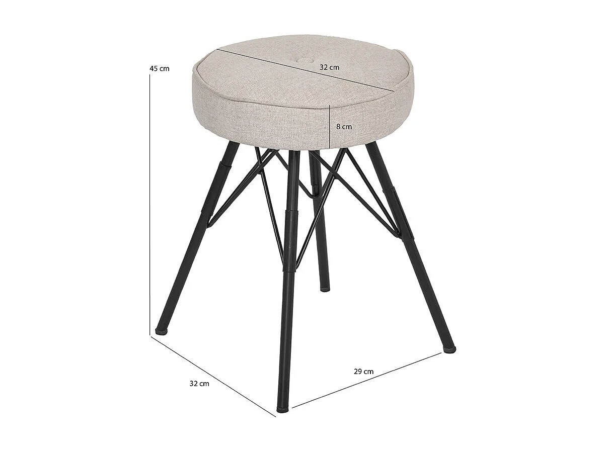 Tabouret H. 45 cm tissu chiné gris clair et pieds en métal - IDA 7483