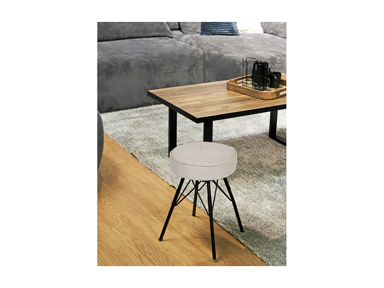 Tabouret H. 45 cm tissu chiné gris clair et pieds en métal - IDA 7483