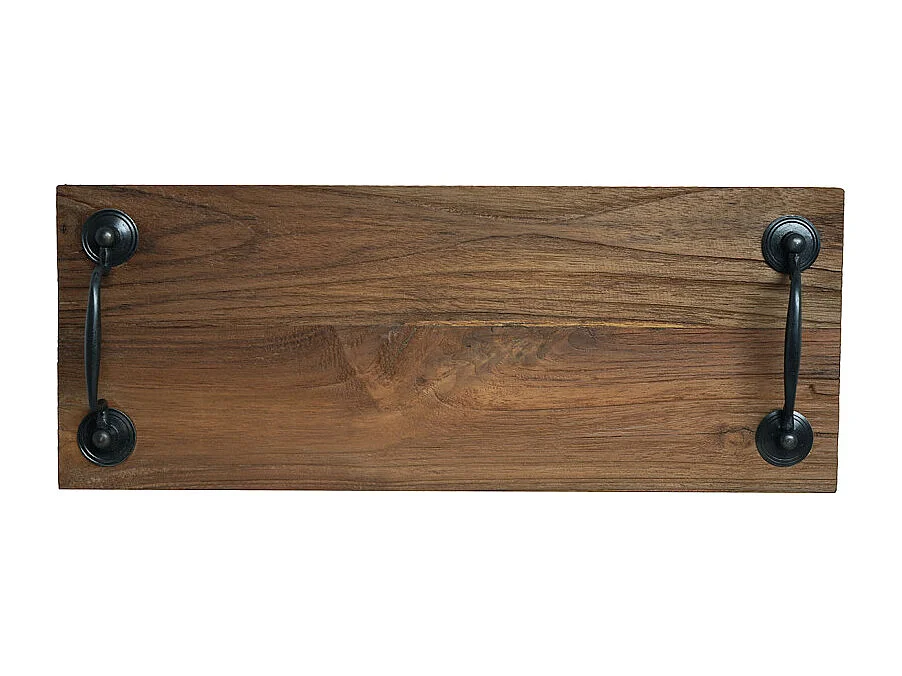Plateau apéro 38 cm en bois de teck recyclé et poignées métal – BROOKE