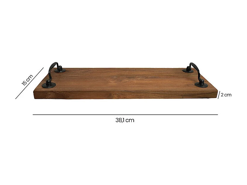 Plateau apéro 38 cm en bois de teck recyclé et poignées métal – BROOKE