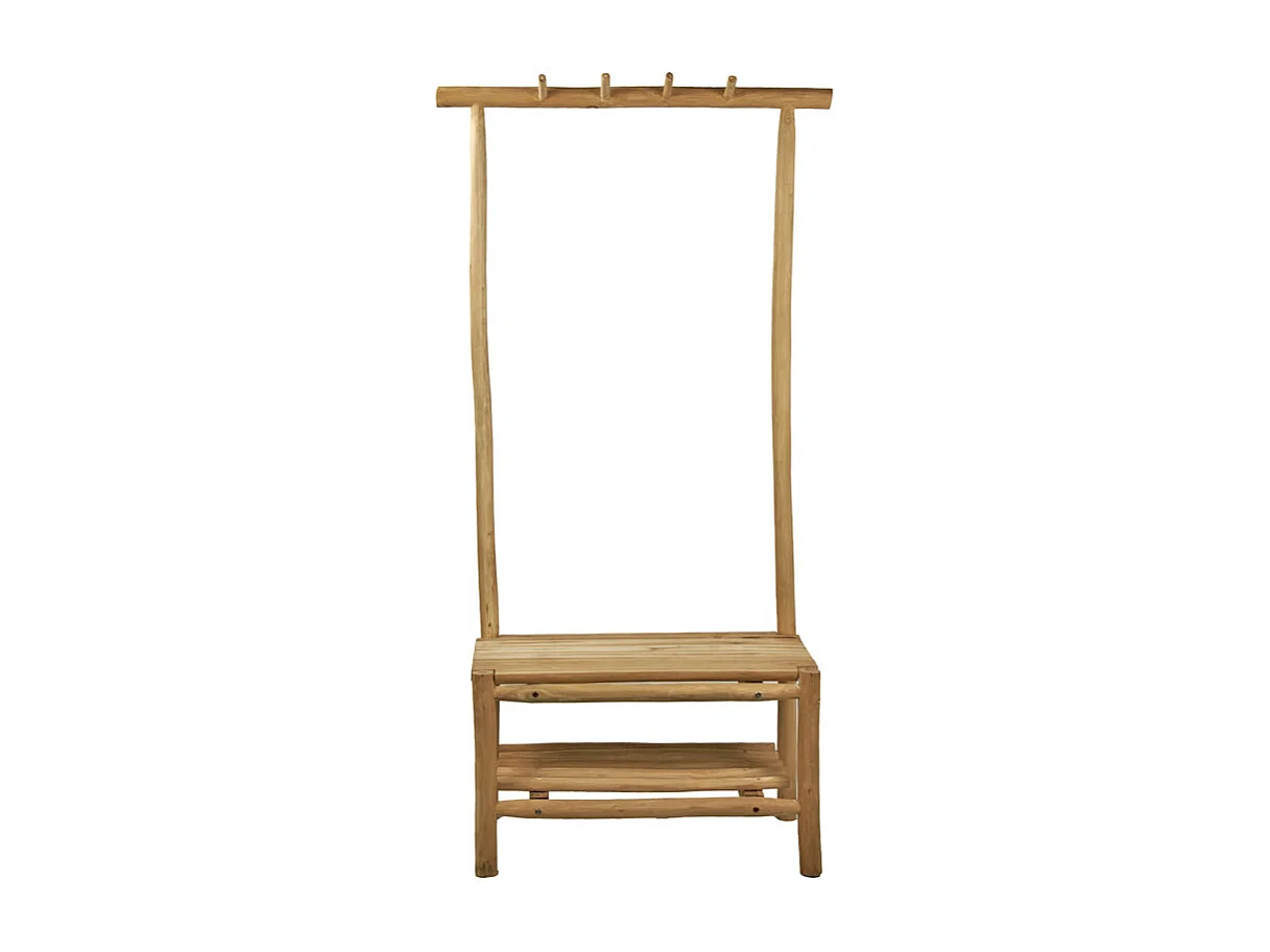 Meuble d’entrée rustique / portemanteau en bois de teck clair – NIO