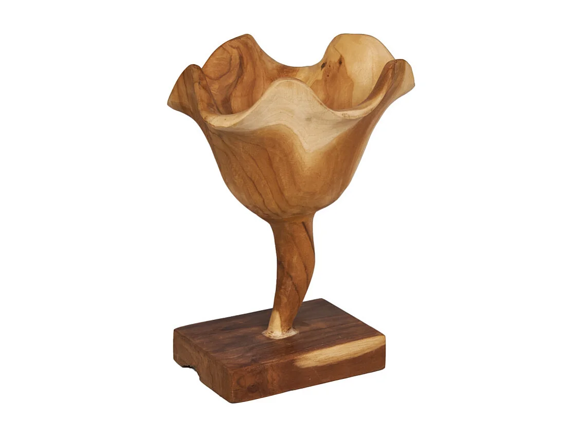 Petite sculpture fleur 30 cm en racine de bois de teck bicolore – RHEA