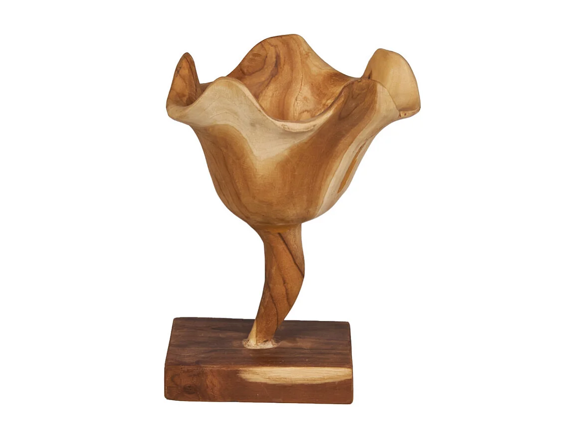 Petite sculpture fleur 30 cm en racine de bois de teck bicolore – RHEA
