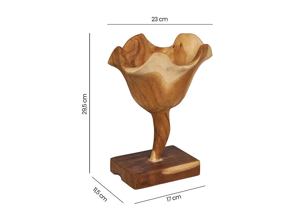 Petite sculpture fleur 30 cm en racine de bois de teck bicolore – RHEA