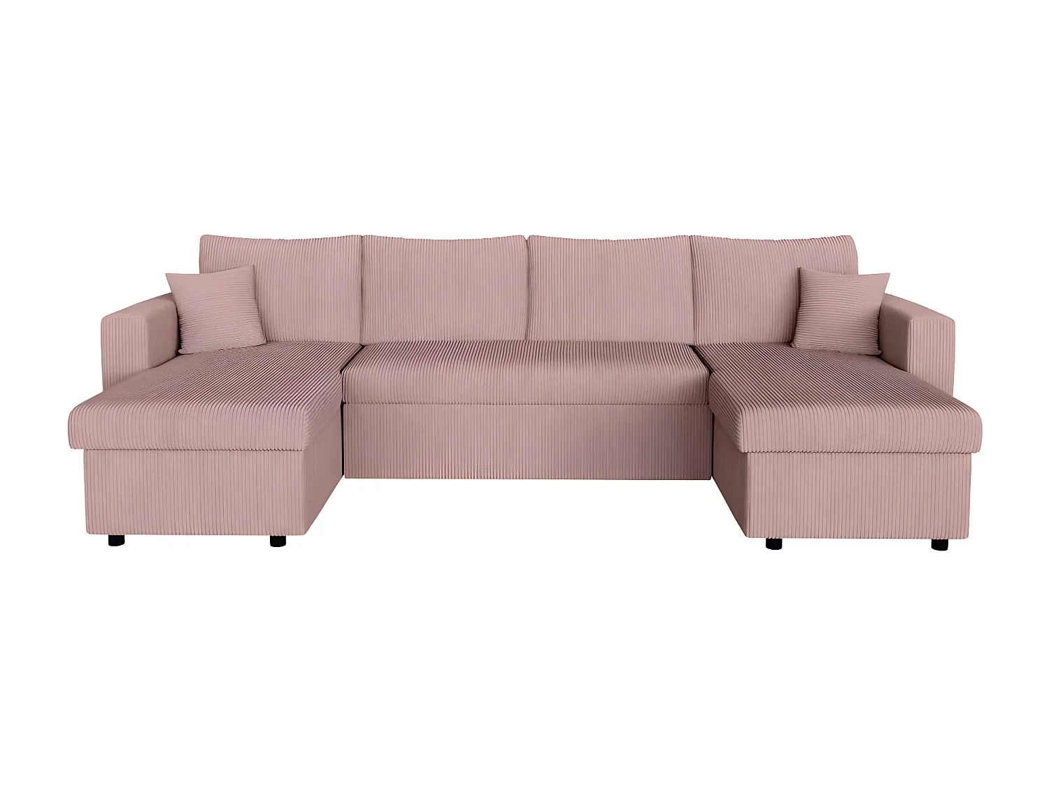 Canapé panoramique 6 places Maria convertible avec 2 coffres en velours côtelé - Rose - L295 x P146 x H81cm - Loungitude