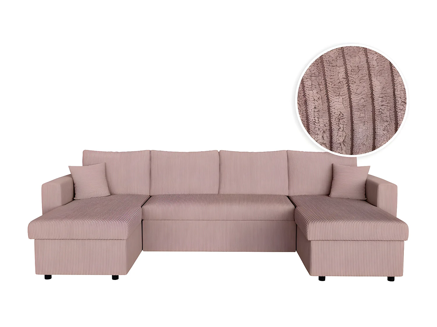 Canapé panoramique 6 places Maria convertible avec 2 coffres en velours côtelé - Rose - L295 x P146 x H81cm - Loungitude