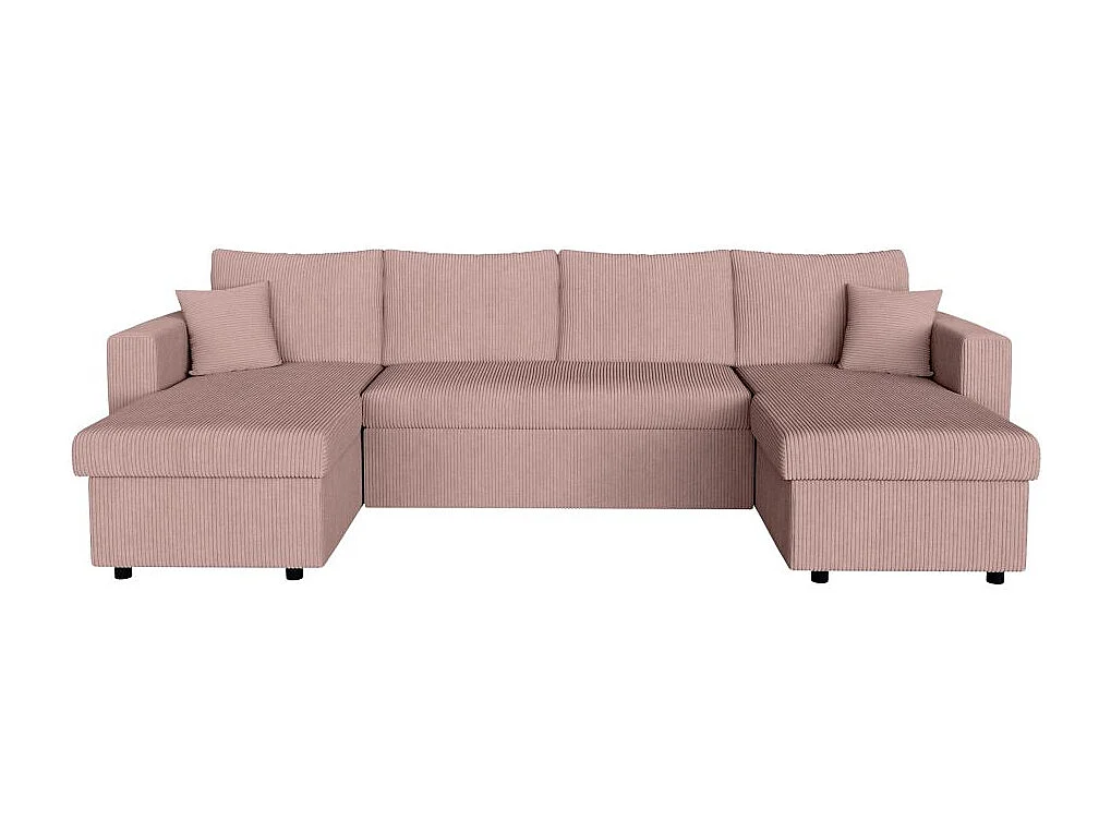Canapé panoramique 6 places Maria convertible avec 2 coffres en velours côtelé - Rose - L295 x P146 x H81cm - Loungitude