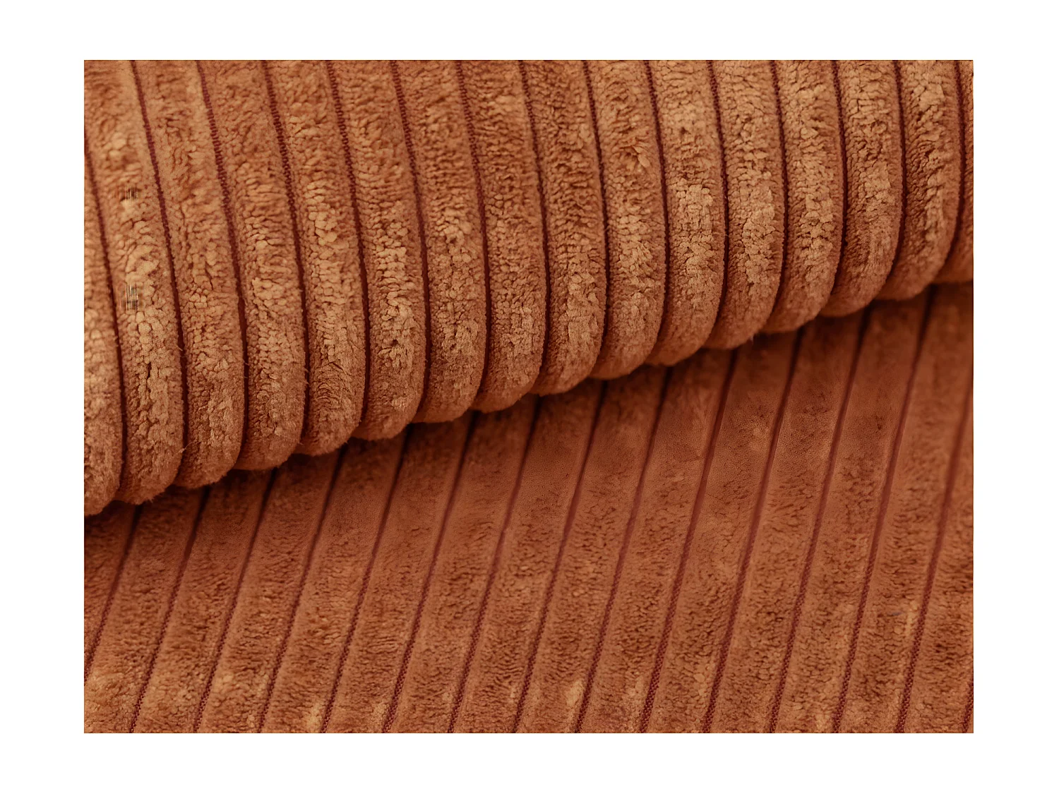 Canapé panoramique 6 places Maria convertible avec 2 coffres en velours côtelé - Terracotta - L295 x P146 x H81cm - Loungitude