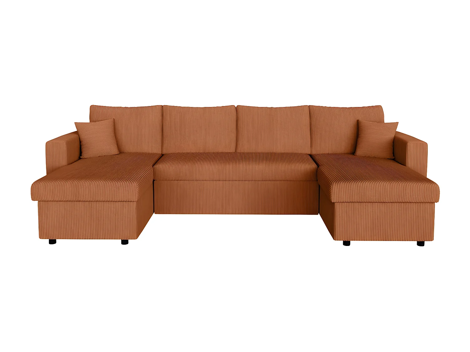Canapé panoramique 6 places Maria convertible avec 2 coffres en velours côtelé - Terracotta - L295 x P146 x H81cm - Loungitude