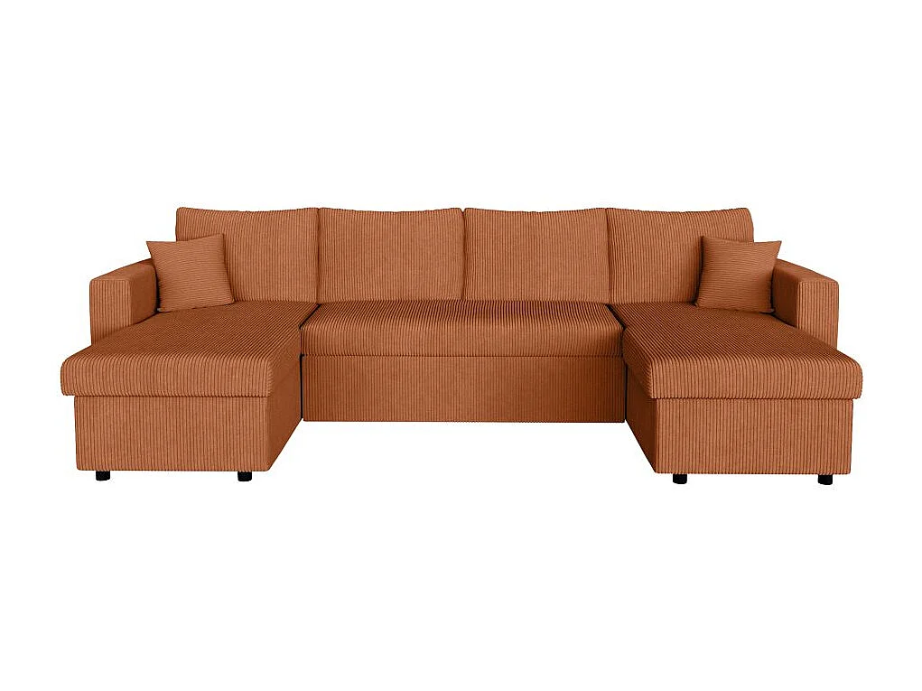 Canapé panoramique 6 places Maria convertible avec 2 coffres en velours côtelé - Terracotta - L295 x P146 x H81cm - Loungitude