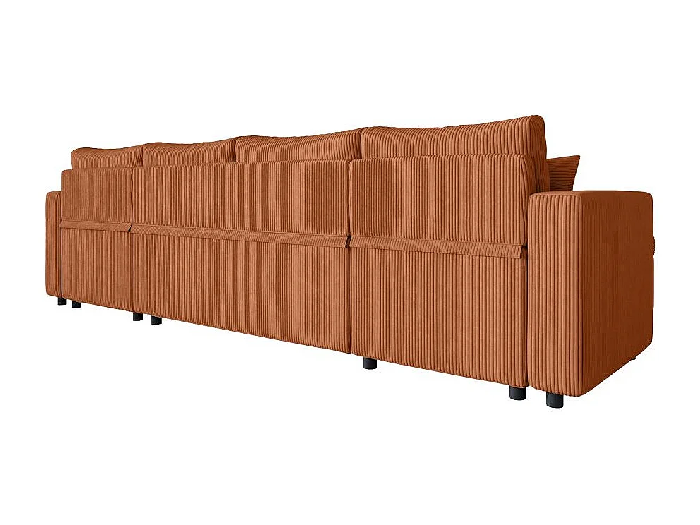 Canapé panoramique 6 places Maria convertible avec 2 coffres en velours côtelé - Terracotta - L295 x P146 x H81cm - Loungitude