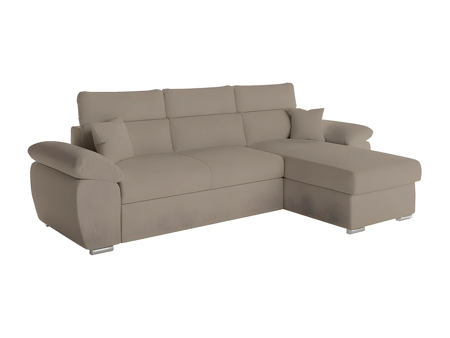 Canapé d'angle 4 places Komeco réversible convertible avec coffre en tissu bouclette - Taupe - L265 x P166 x H91cm - Loungitude