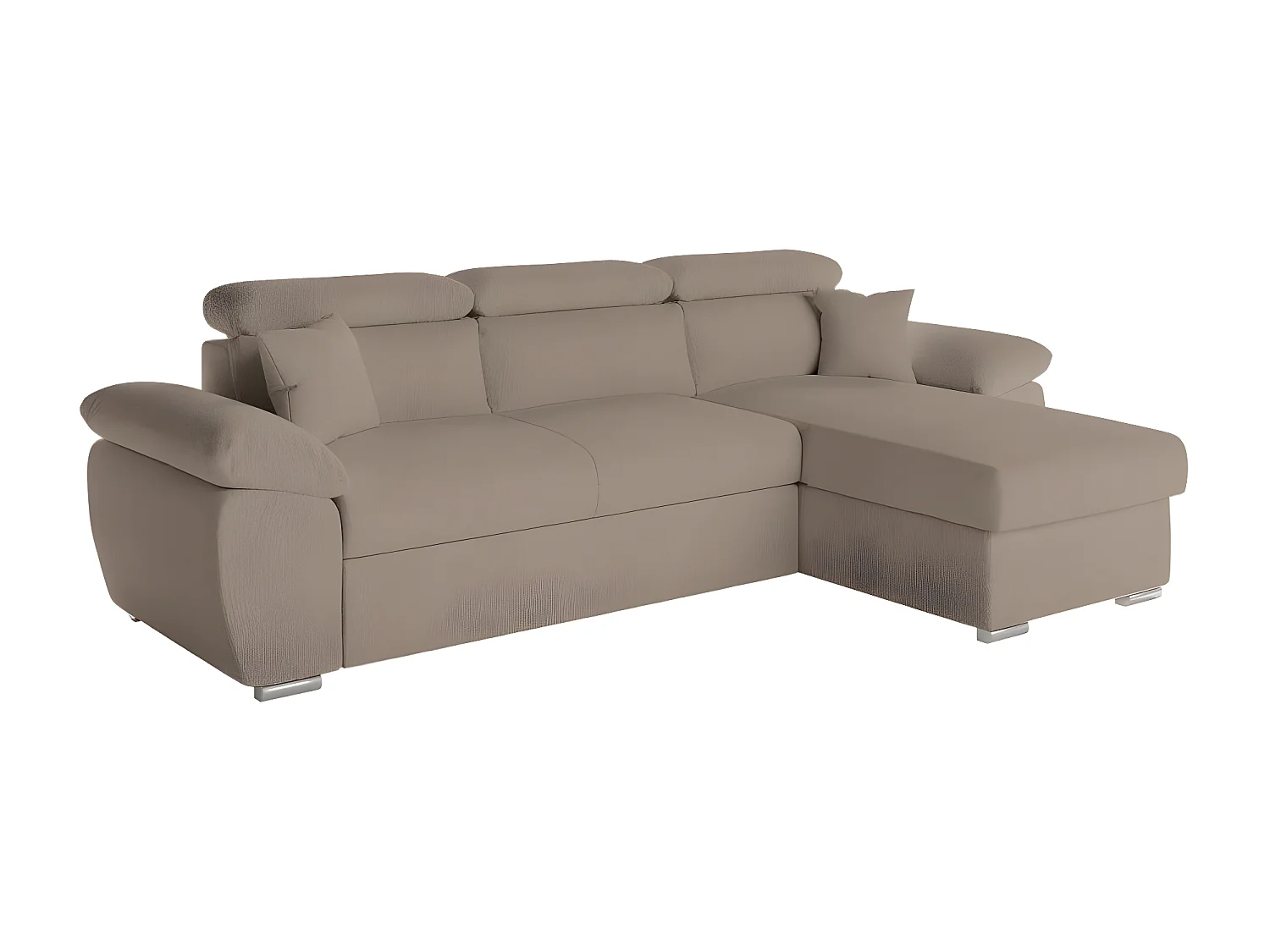 Canapé d'angle 4 places Komeco réversible convertible avec coffre en tissu bouclette - Taupe - L265 x P166 x H91cm - Loungitude