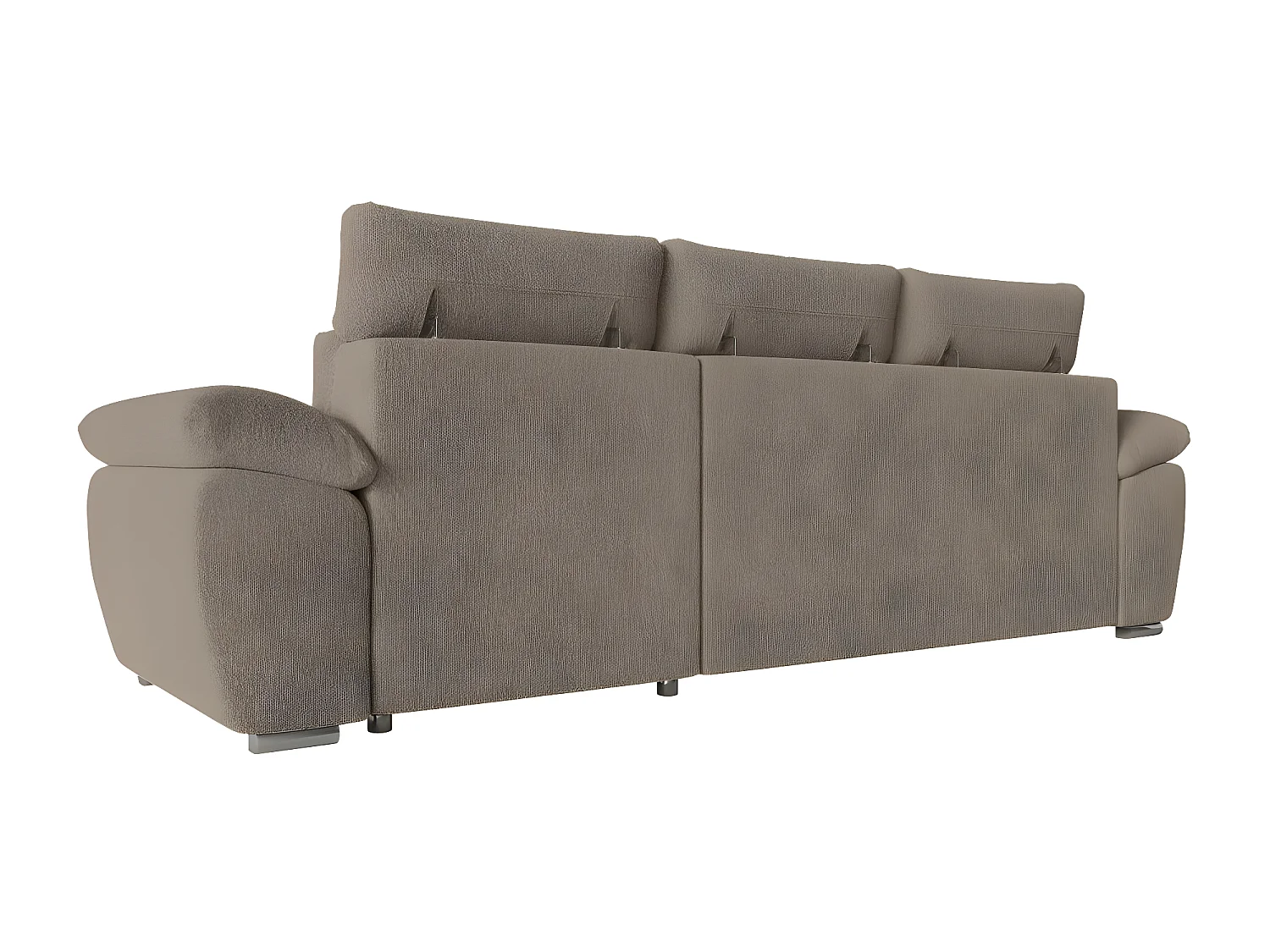 Canapé d'angle 4 places Komeco réversible convertible avec coffre en tissu bouclette - Taupe - L265 x P166 x H91cm - Loungitude