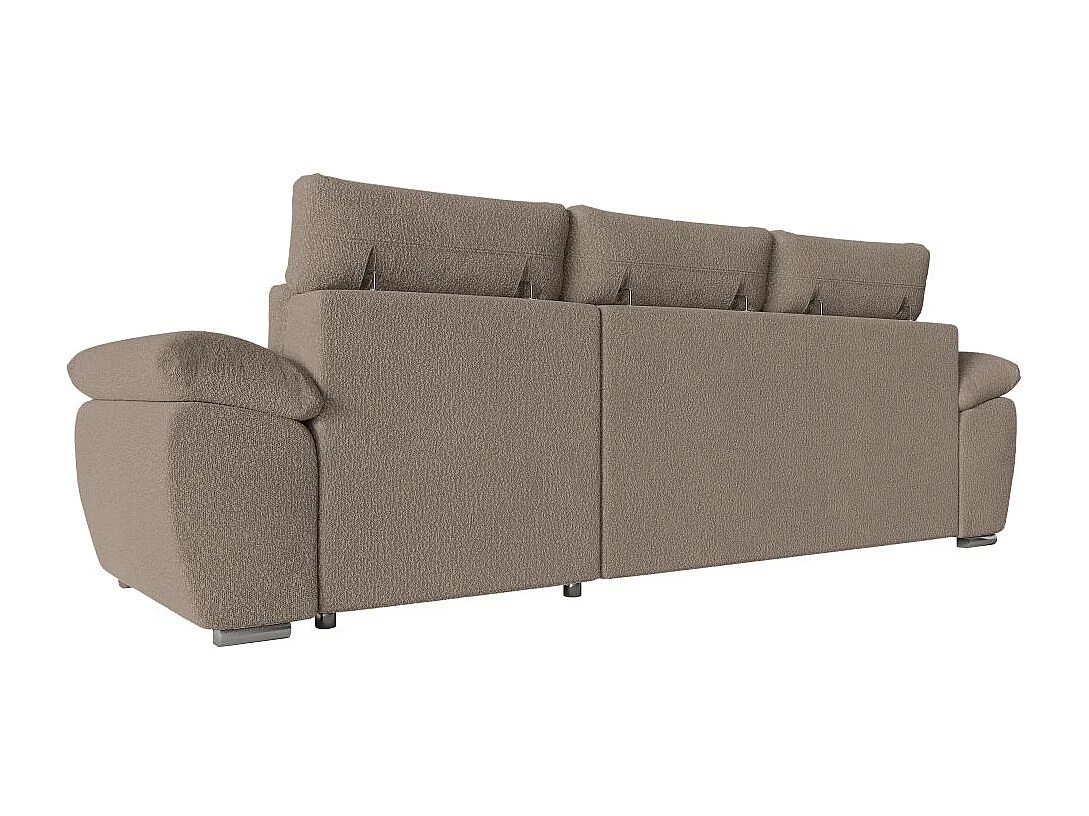 Canapé d'angle 4 places Komeco réversible convertible avec coffre en tissu bouclette - Taupe - L265 x P166 x H91cm - Loungitude