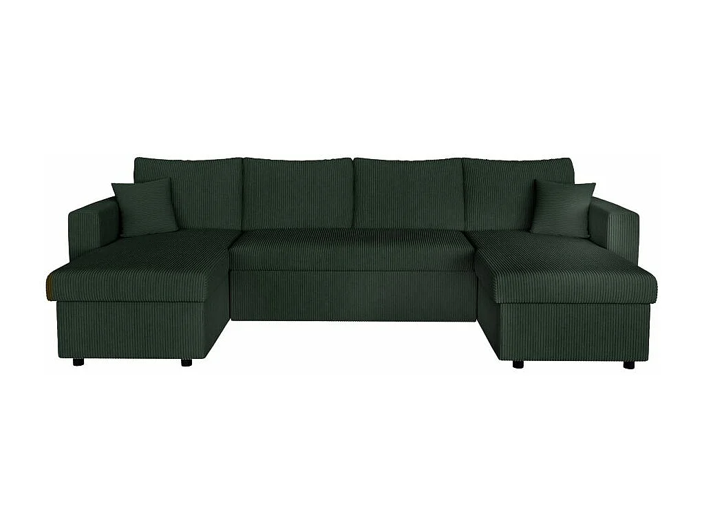 Canapé panoramique 6 places Maria convertible avec 2 coffres en velours côtelé - Vert foncé - L295 x P146 x H81cm - Loungitude